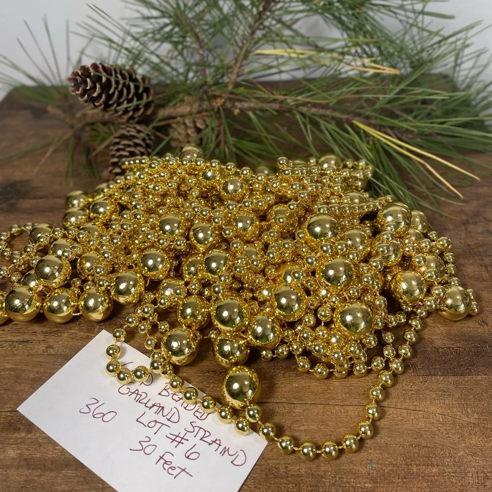 30 feet Gold beaded garland Christmas tree holiday decor Lot #6